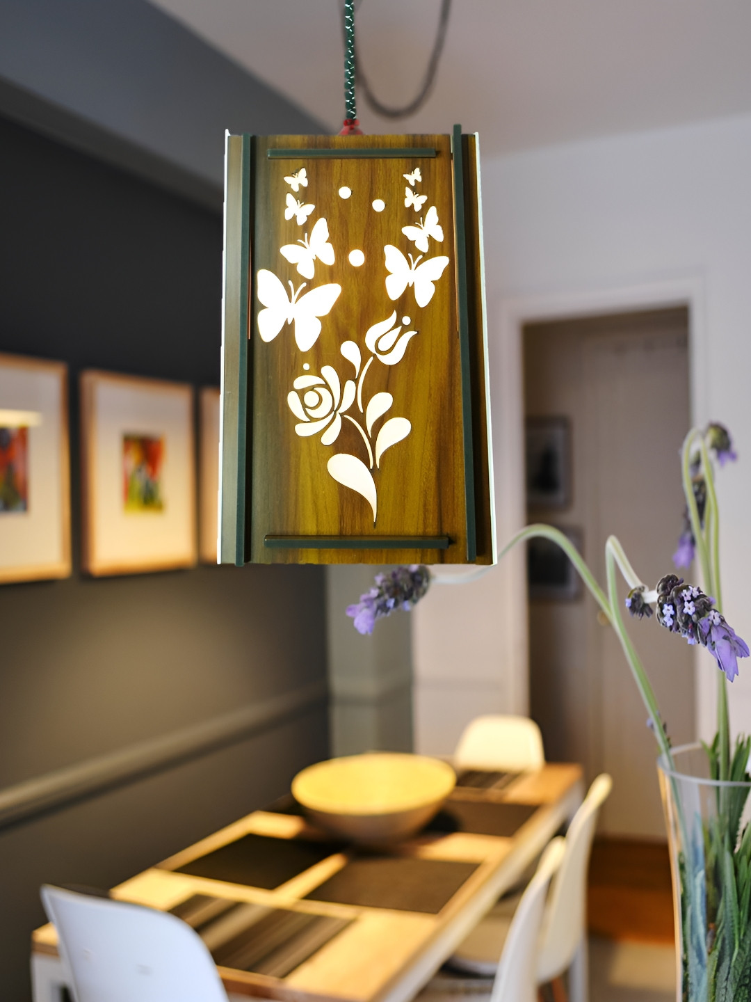 US DZIRE Brown Textured Antique Wooden Ceiling Lamp