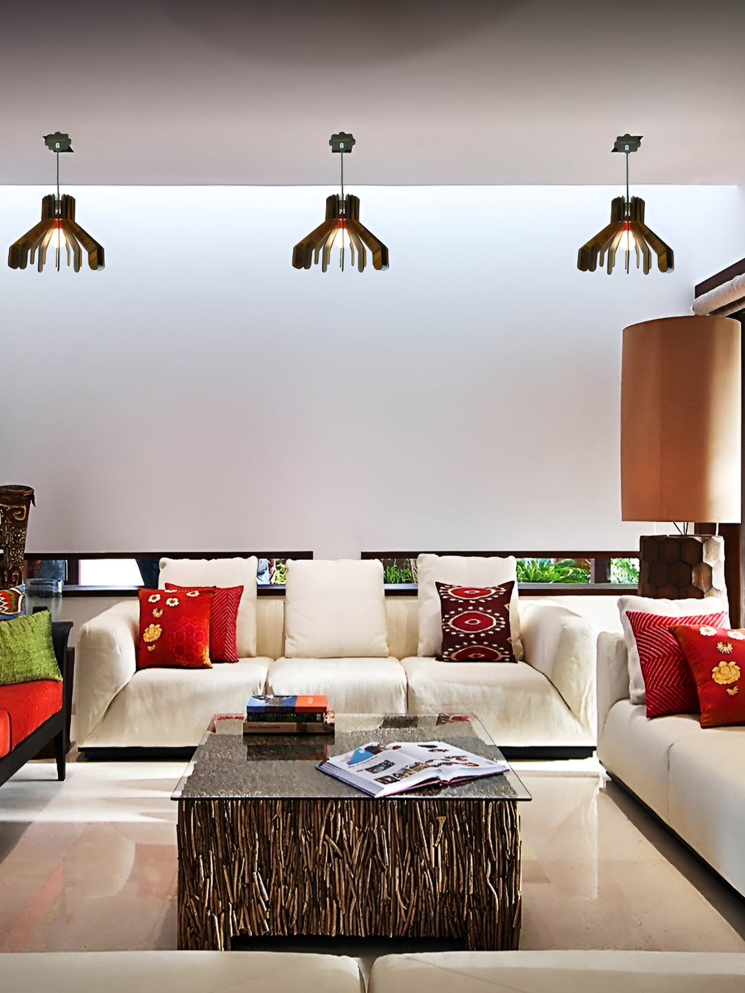 US DZIRE Brown Textured Traditional Wooden Ceiling Lamp