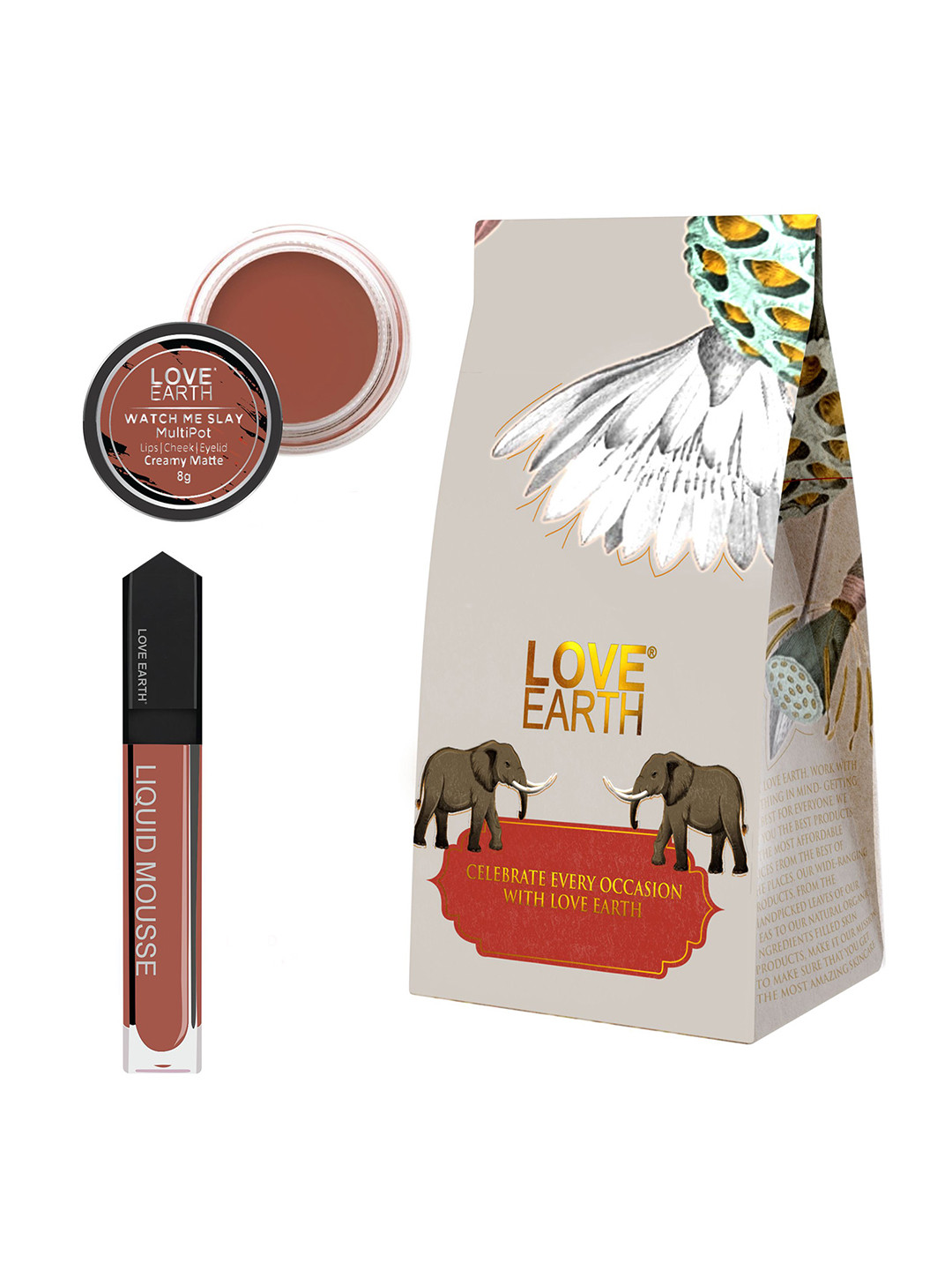 LOVE EARTH Liquid Mousse Matte Lipstick Festive Combo - 6ml-Lip Tint & Cheek Tint  - 8g