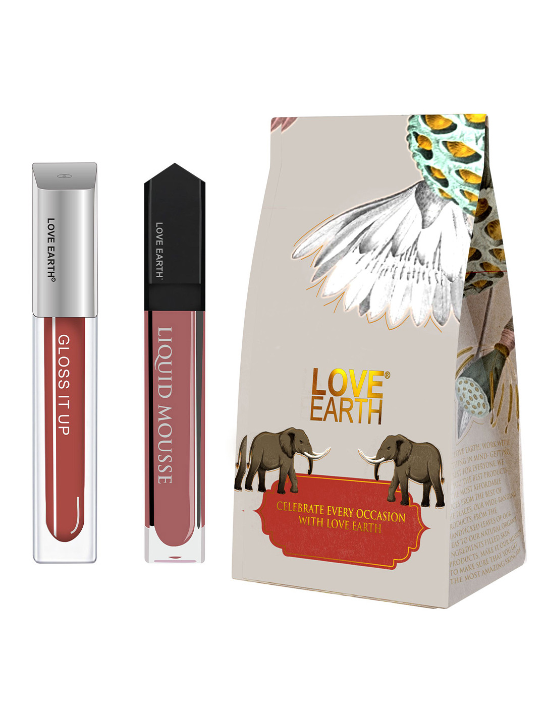 LOVE EARTH  Mousse Lipstick Festive Combo & Gloss It Up Lip Gloss -Peach Mojito-Beautiful Thing