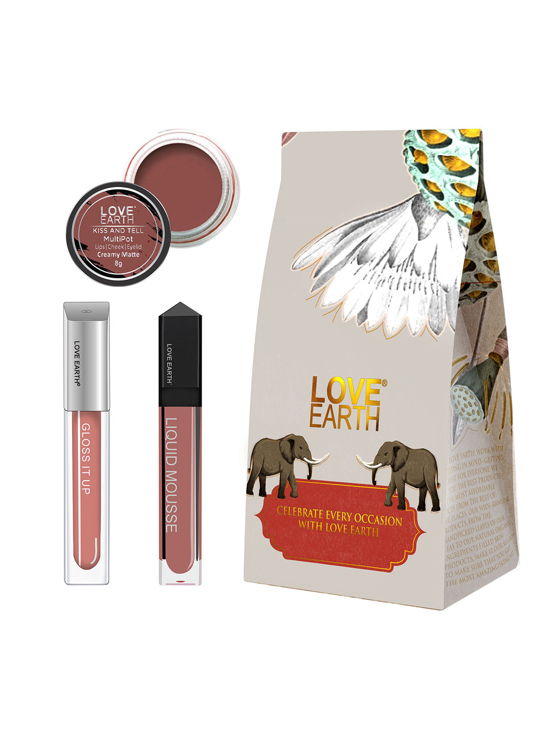 LOVE EARTH Festive Combo Lip Gloss 3ml & Liquid Lipstick 6ml with Lip & Cheek Tint 8g
