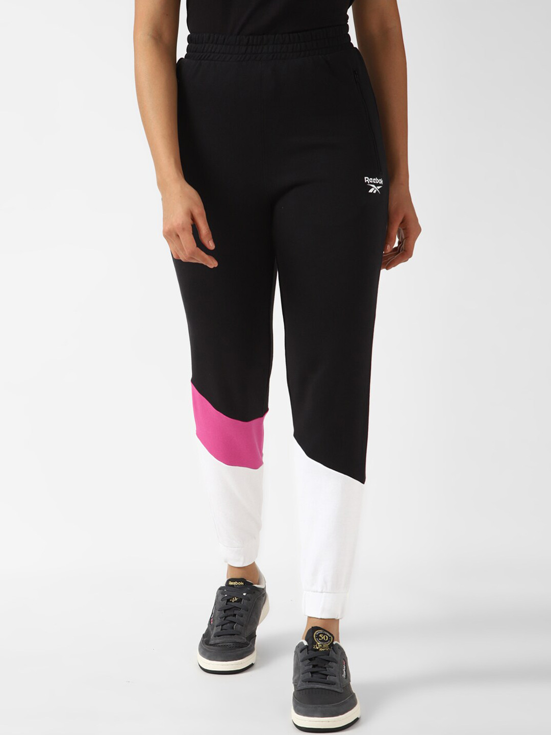 Reebok Women Colourblocked Wce Dc Pure Cotton Joggers