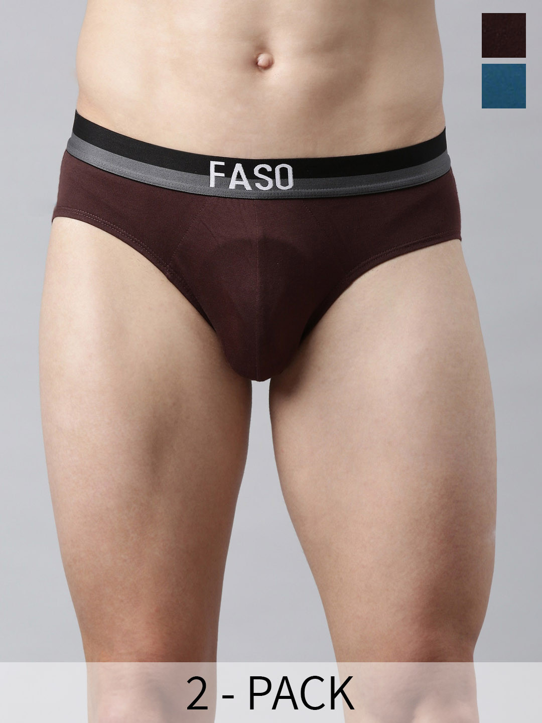 FASO Pack Of 2 Printed Cotton Basic Briefs K203-SQ-PO2-DEEPBROWN-INKBLUE