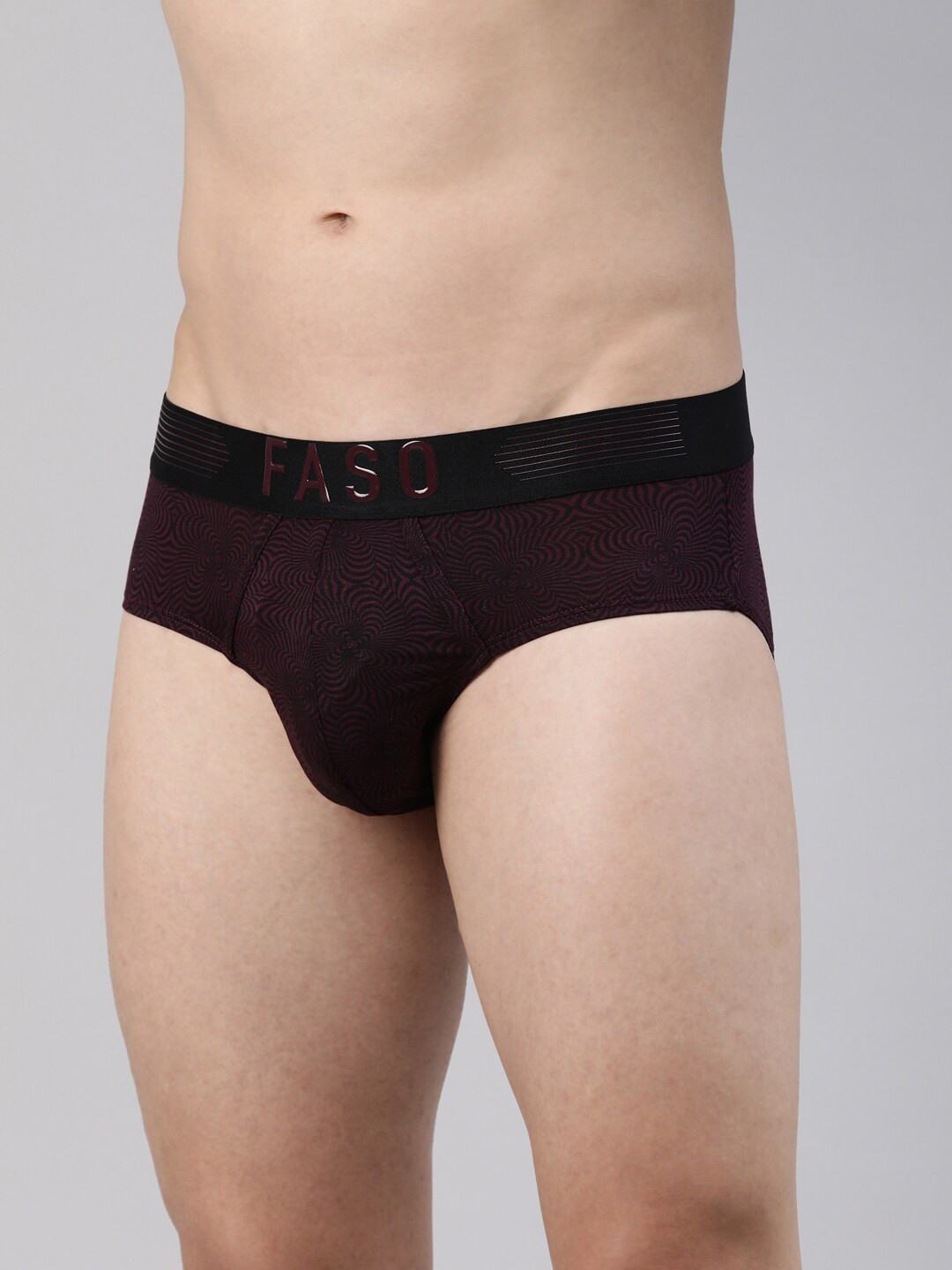 FASO Abstract Printed Mid-Rise Modal Basic Briefs FT7001-SQ-CHARCOALGREY