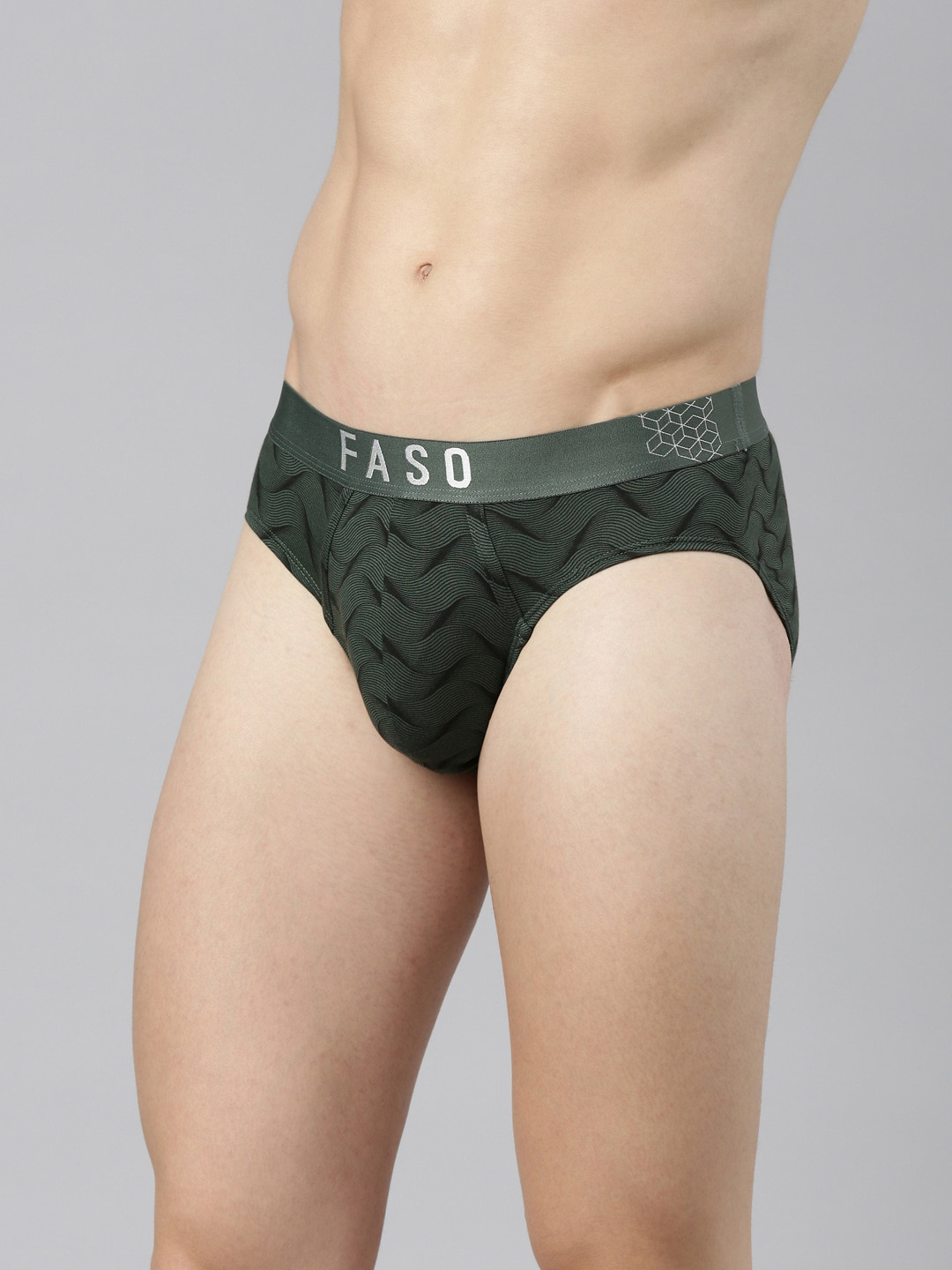 FASO Abstract Printed Cotton Basic Briefs FS3004-SQ- OLIVE GREEN