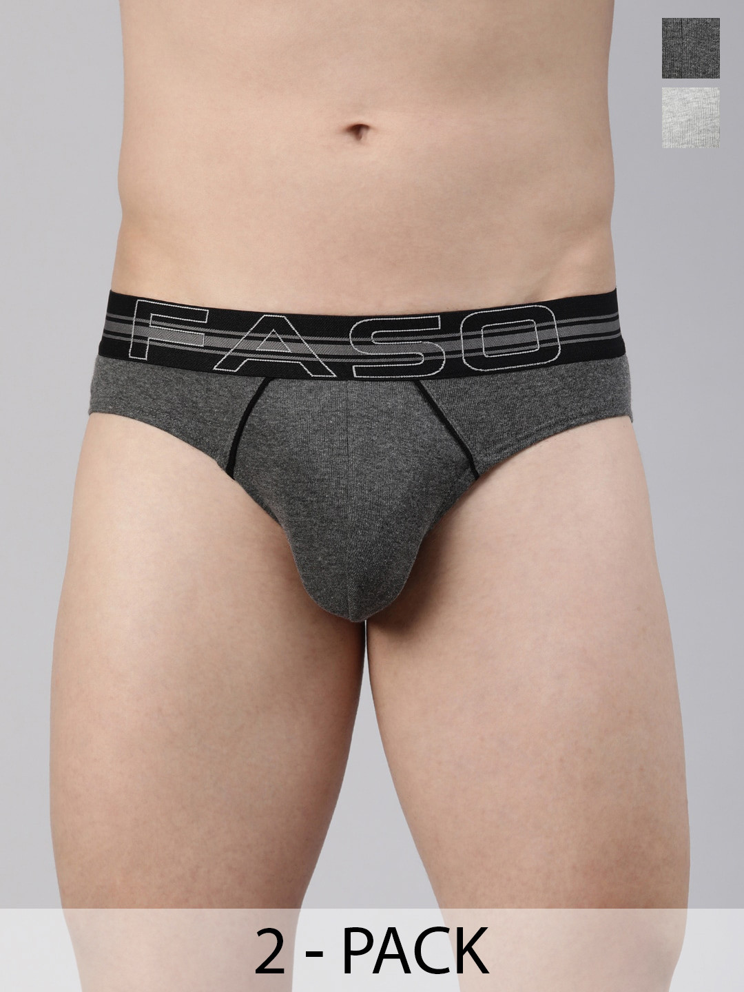 FASO Pack Of 2 Cotton Basic Briefs FA1503-SQ-PO2-CHARCOL-GREYMEL