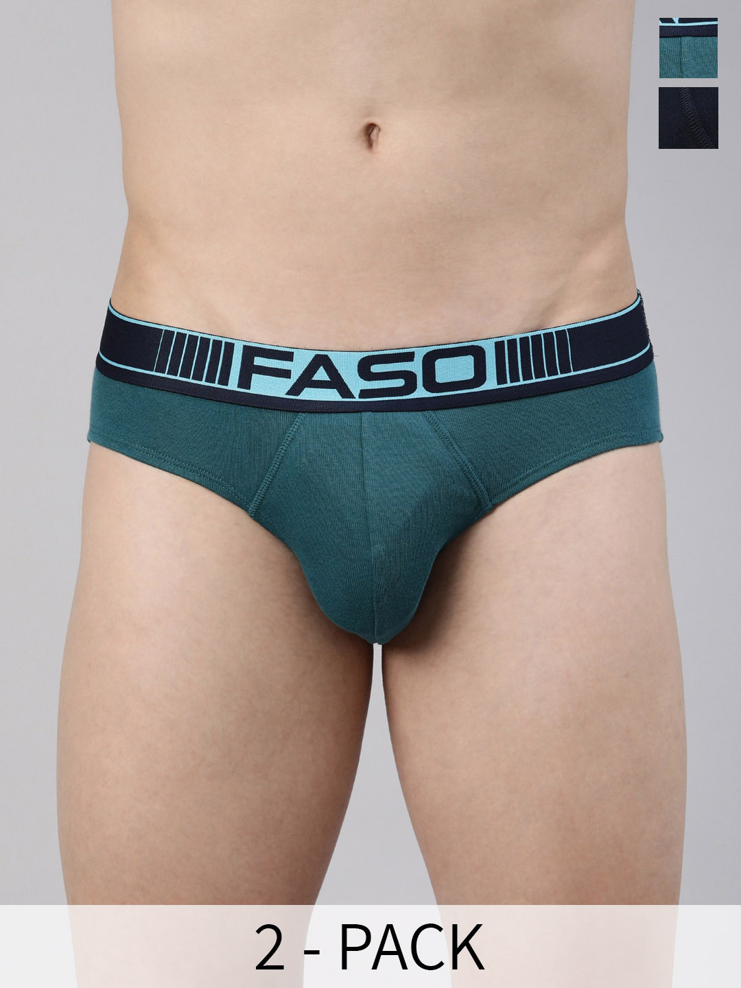 FASO Pack Of 2 Mid-Rise Cotton Basic Briefs FA1501-SQ-PO2-NAVY-CHESABLU