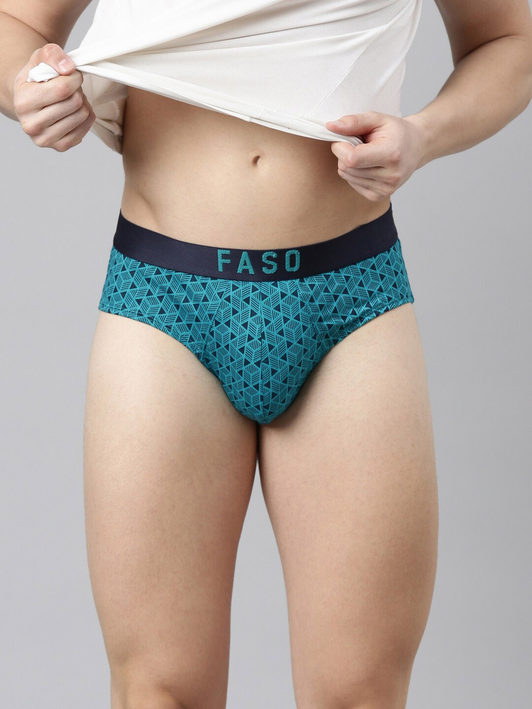 FASO Geometric Printed Mid-Rise Organic Cotton Briefs FS2004-SQ-TEALGREEN