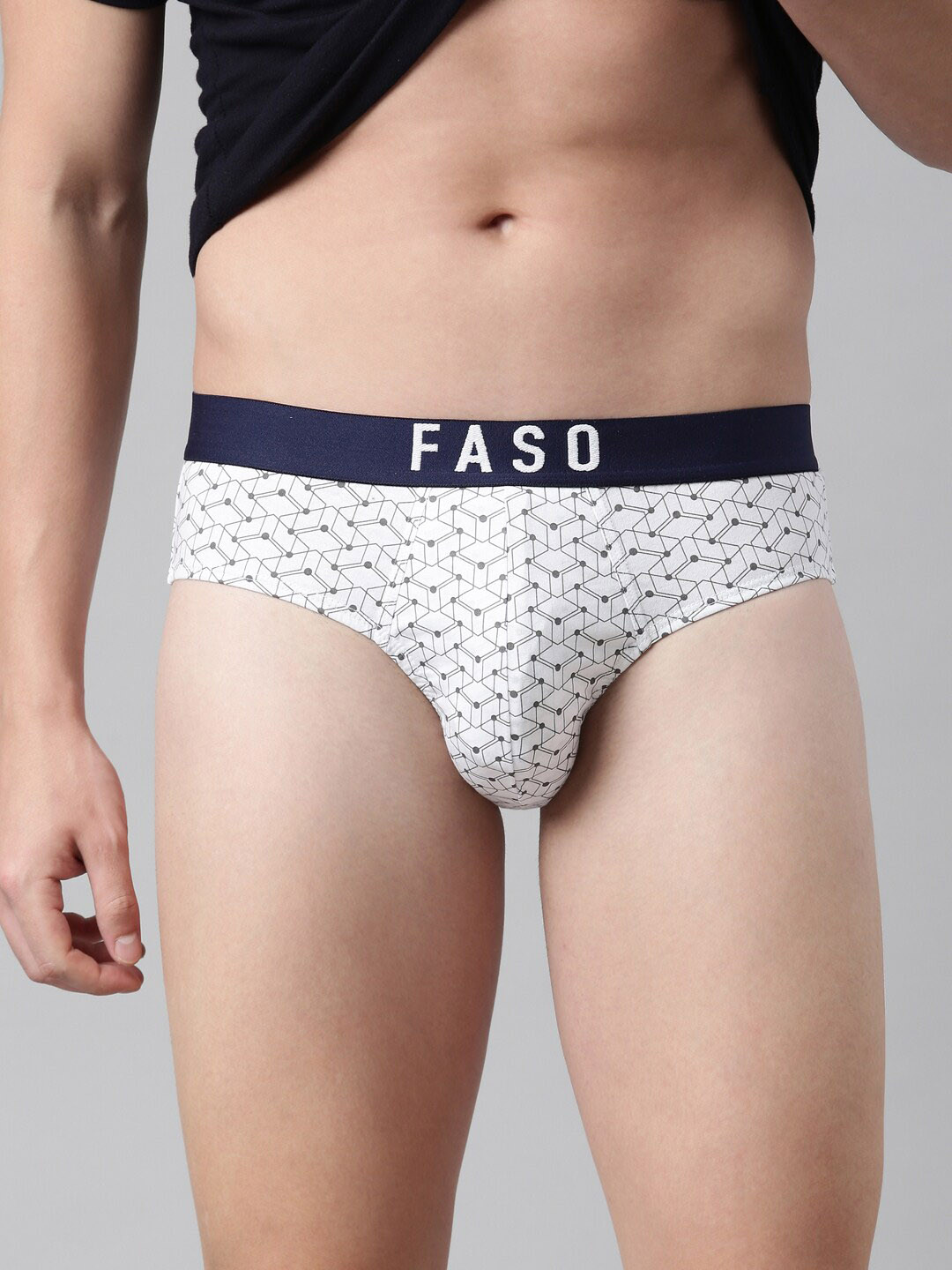 FASO Geometric Printed Mid-Rise Cotton Basic Briefs FS2004-SQ-WHITE