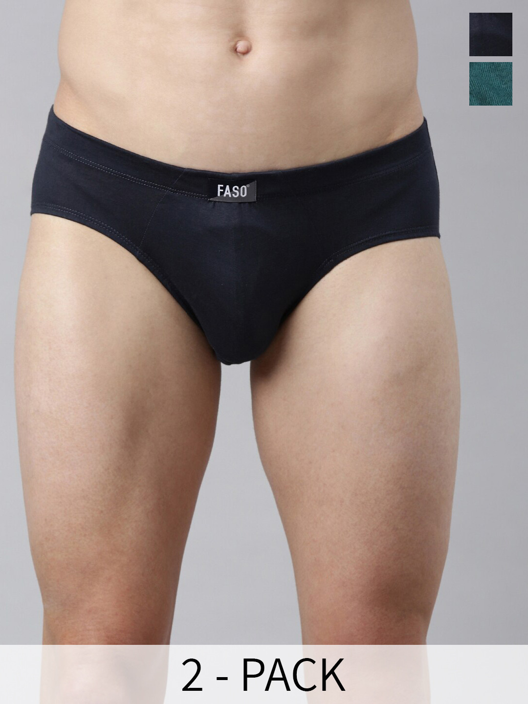 FASO Pack Of 2 Mid Rise Cotton Basic Briefs K201-SQ-PO2-BLUENIGHTS-BOTANICALGREEN