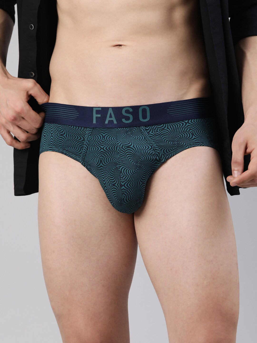 FASO Geometric Printed Mid-Rise Cotton Basic Briefs FT7001-SQ-CHESAPEAKEBLUE