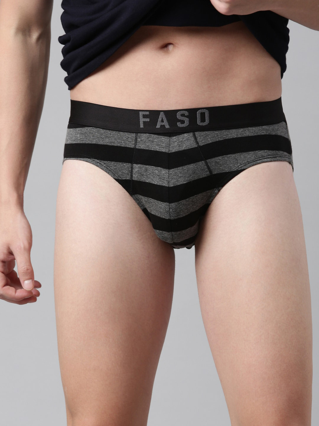 FASO Men Striped Organic Cotton Basic Briefs FS2003-SQ-CHARCAOL