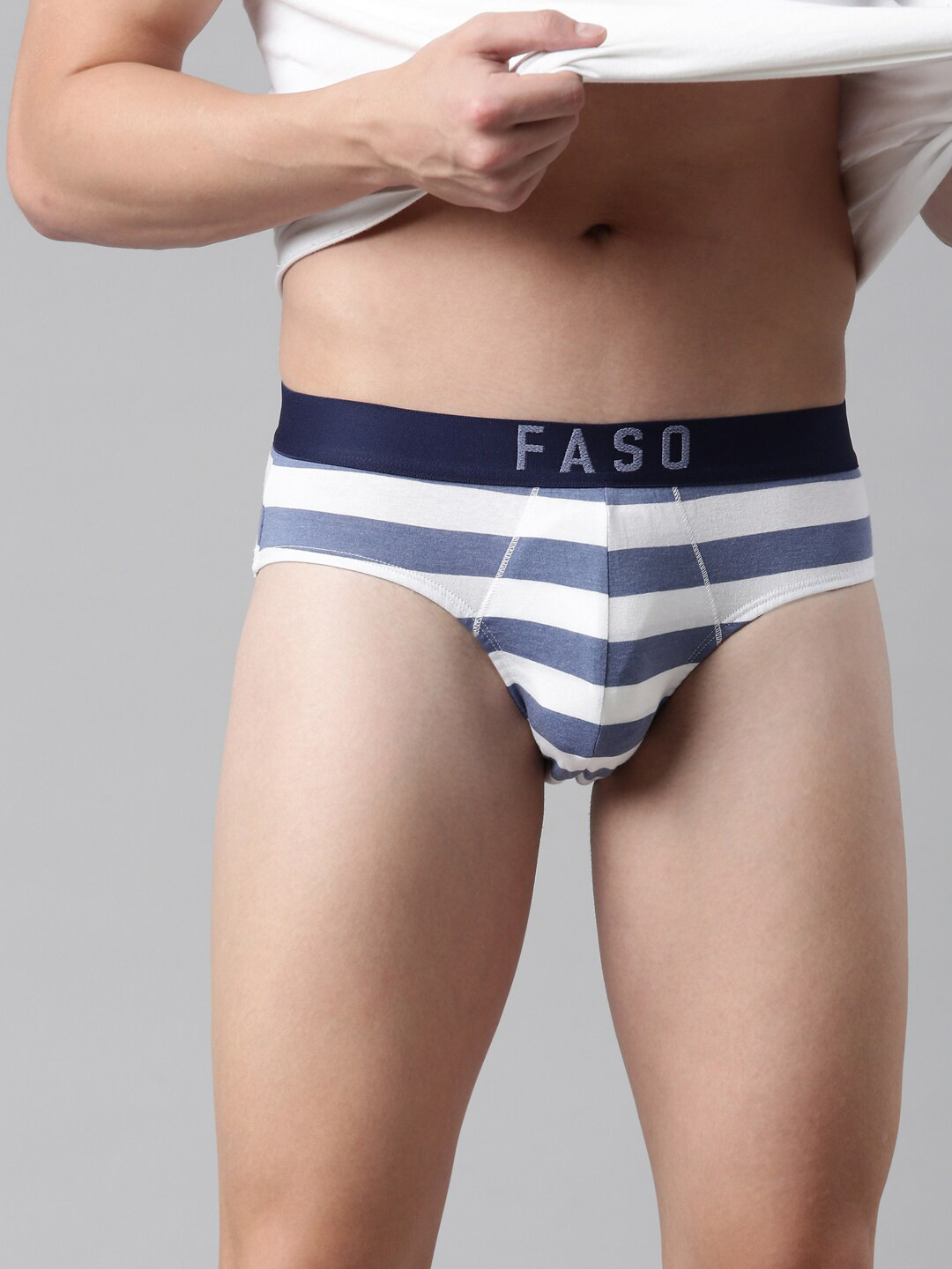 FASO Striped Mid-Rise Cotton Basic Briefs FS2003-SQ-WHITE