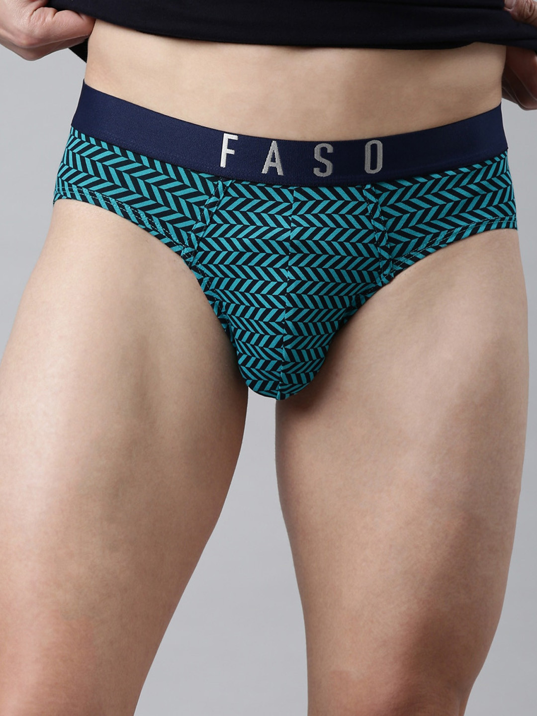 FASO Geometric Printed Mid-Rise Cotton Basic Briefs FS3004-SQ-TEALGREEN