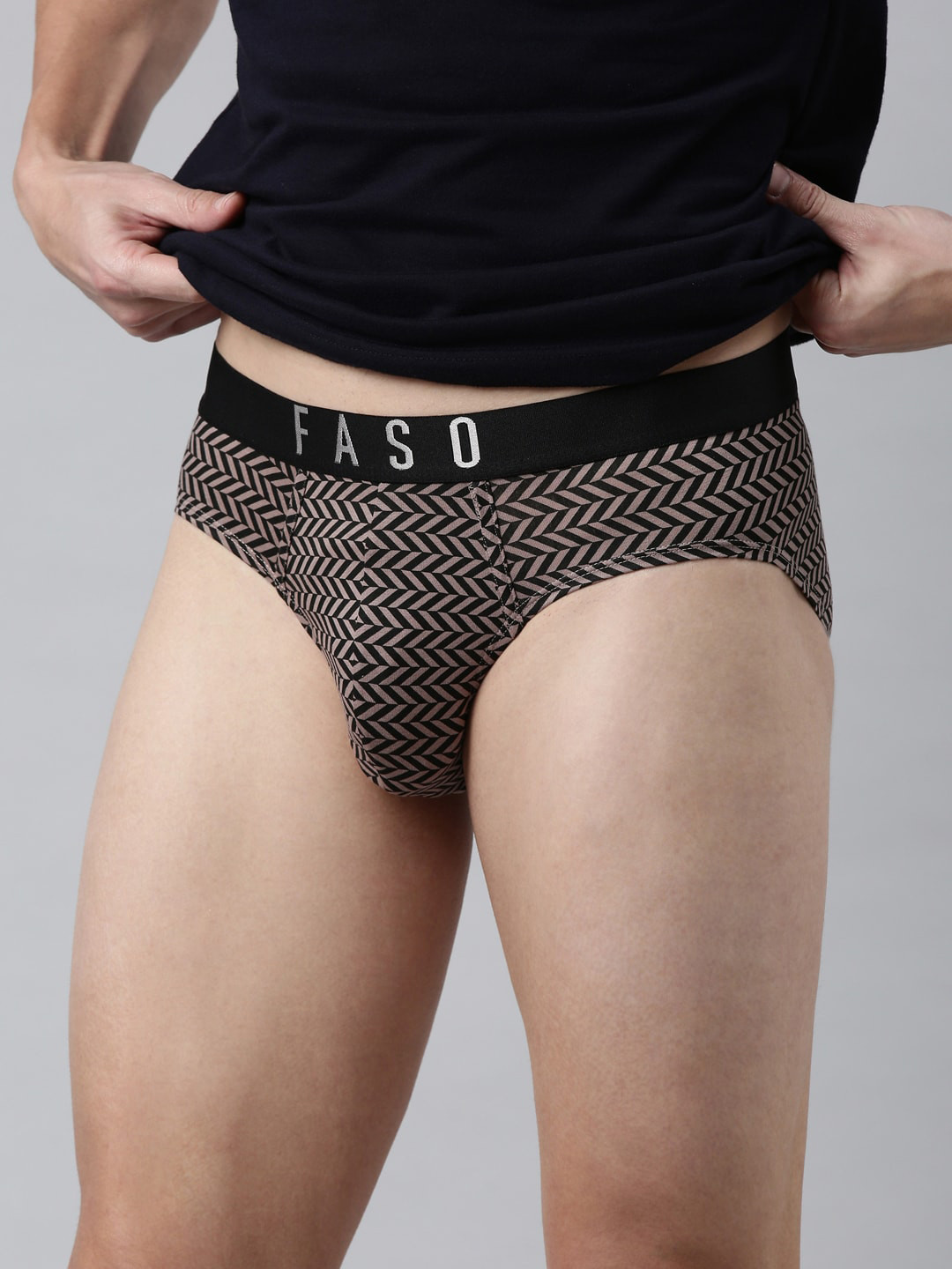 FASO Printed Mid-Rise Cotton Basic Briefs FS3004-SQ-BEIGE