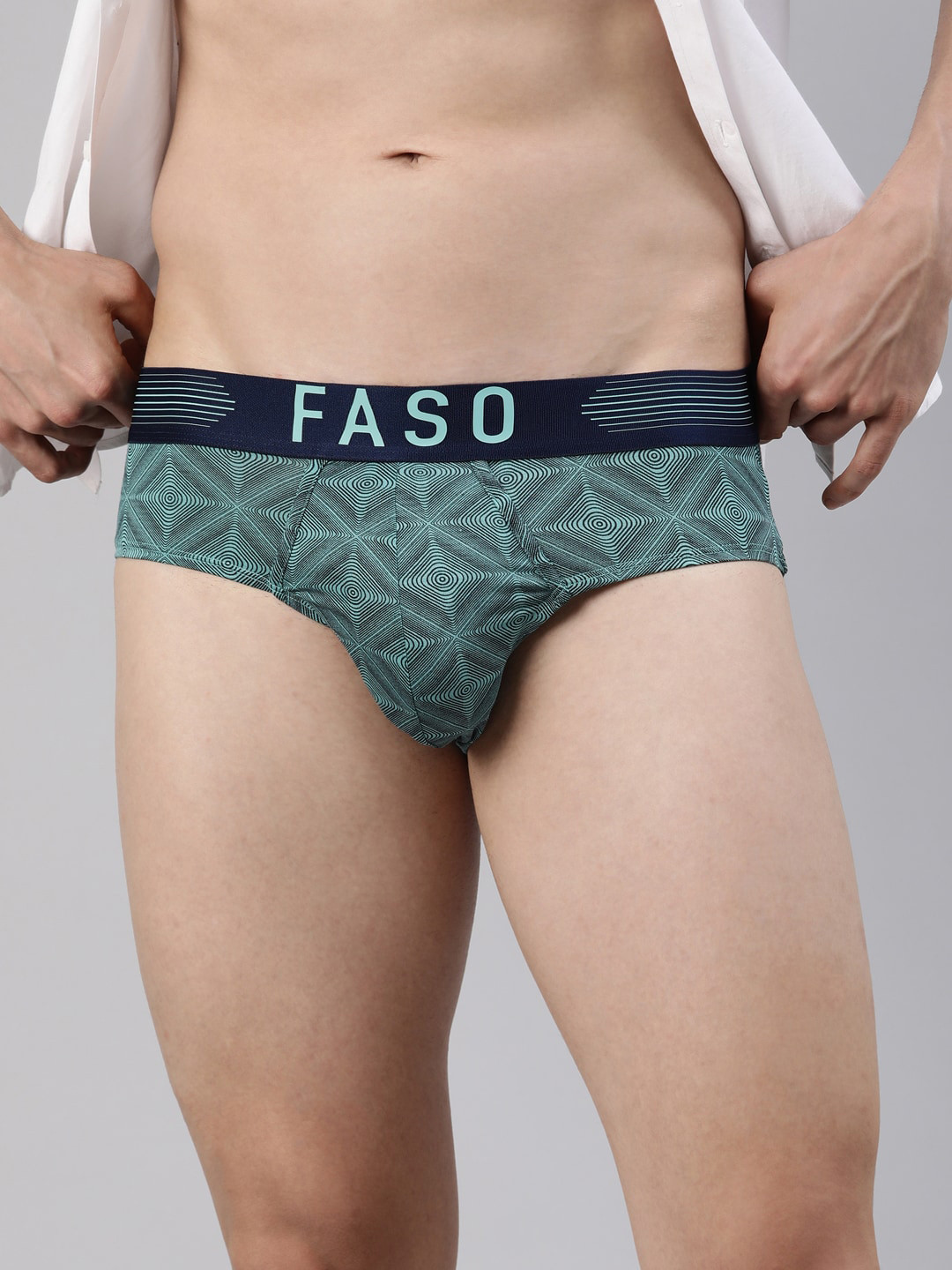 FASO Men Printed Basic Briefs FT7001-SQ-SEABLUE