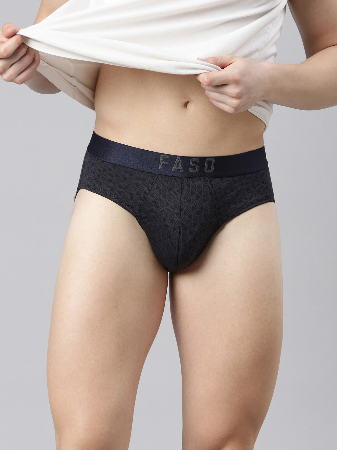 FASO Geometric Printed Mid-Rise Cotton Basic Briefs FS2004-SQ-CHARCOALART