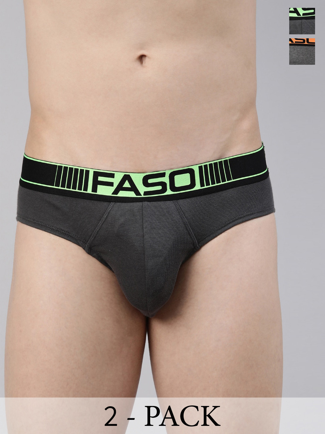 FASO Pack Of 2 Cotton Basic Briefs FA1501-SQ-PO2-CHARCOL-ASPHALT