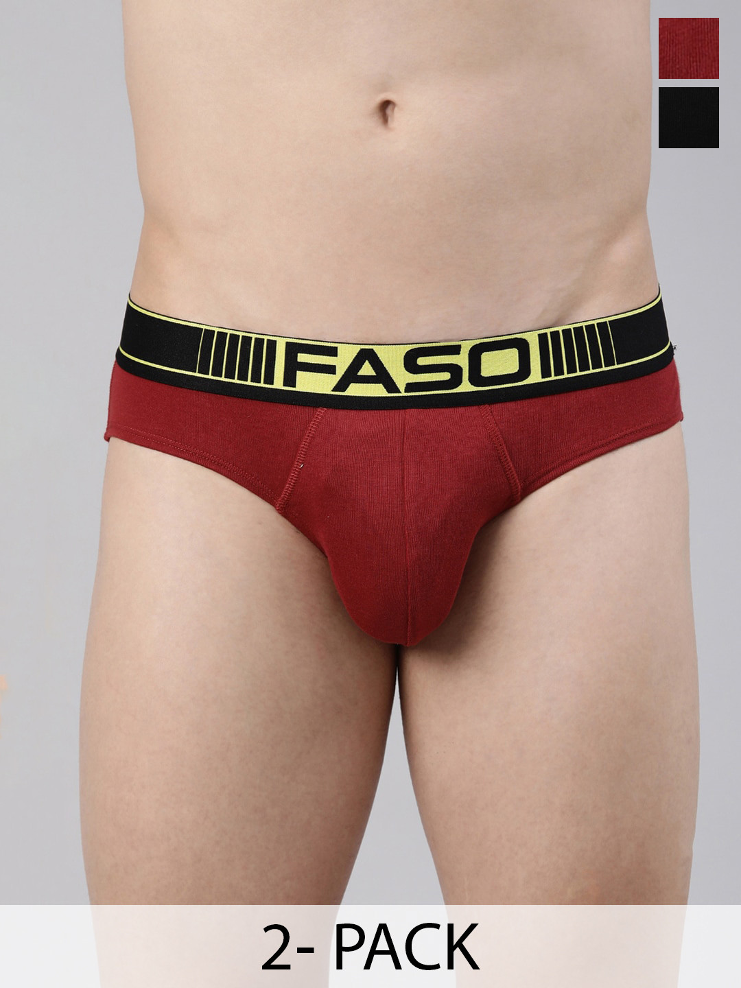 FASO Men Pack Of 2 Cotton Basic Briefs FA1501-SQ-PO2-BLACK-MAROON