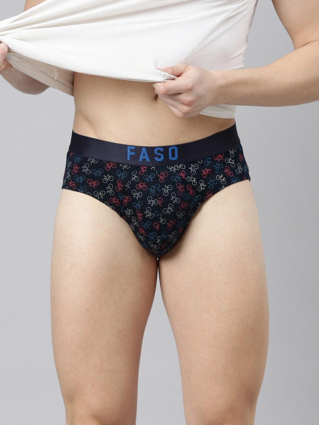 FASO Conversational Printed Mid-Rise Organic Cotton Briefs FS2004-SQ-NAVY