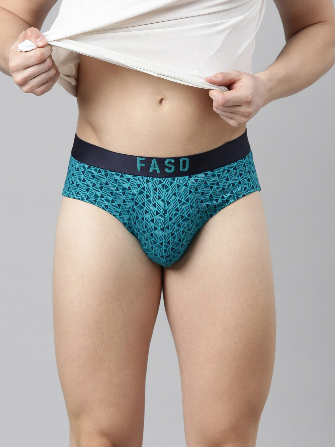 FASO Men Printed Organic Cotton Basic Briefs FS2004-SQ-TEALGREEN1