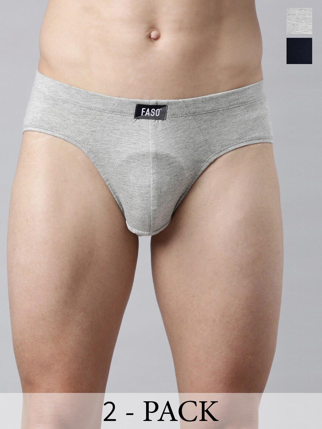 FASO Pack Of 2 Cotton Basic Briefs K201-SQ-PO2-NAVY-GREYMEL