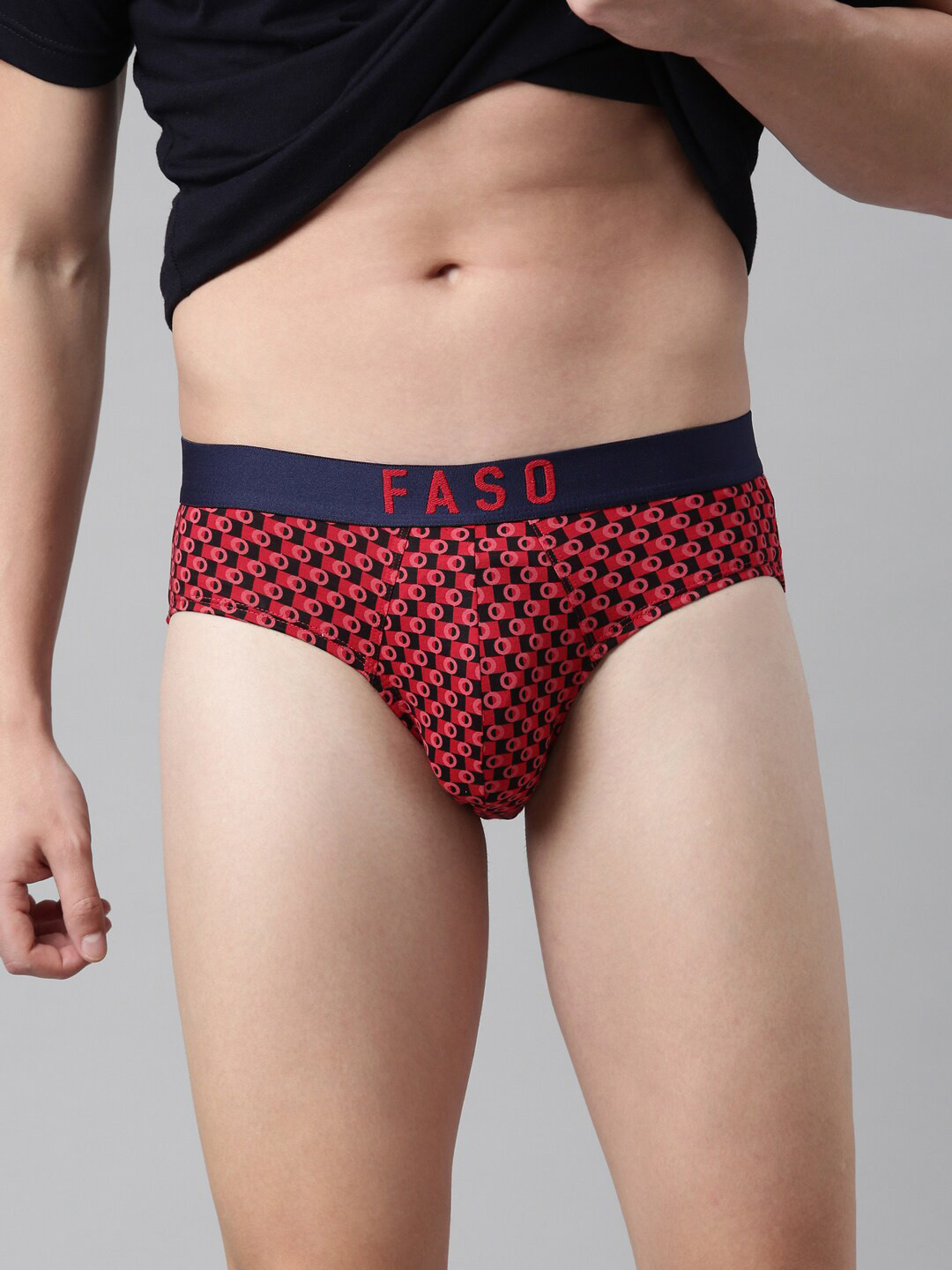 FASO Geometric Printed Mid-Rise Organic Cotton Basic Briefs FS2004-SQ-RED