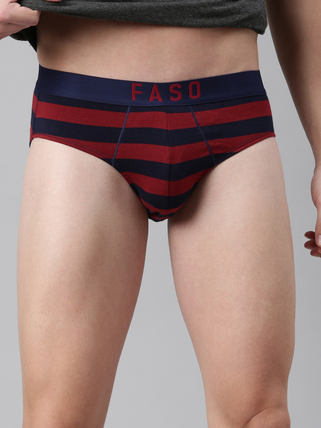 FASO Striped Organic Cotton Basic Briefs FS2003-SQ-MAROON