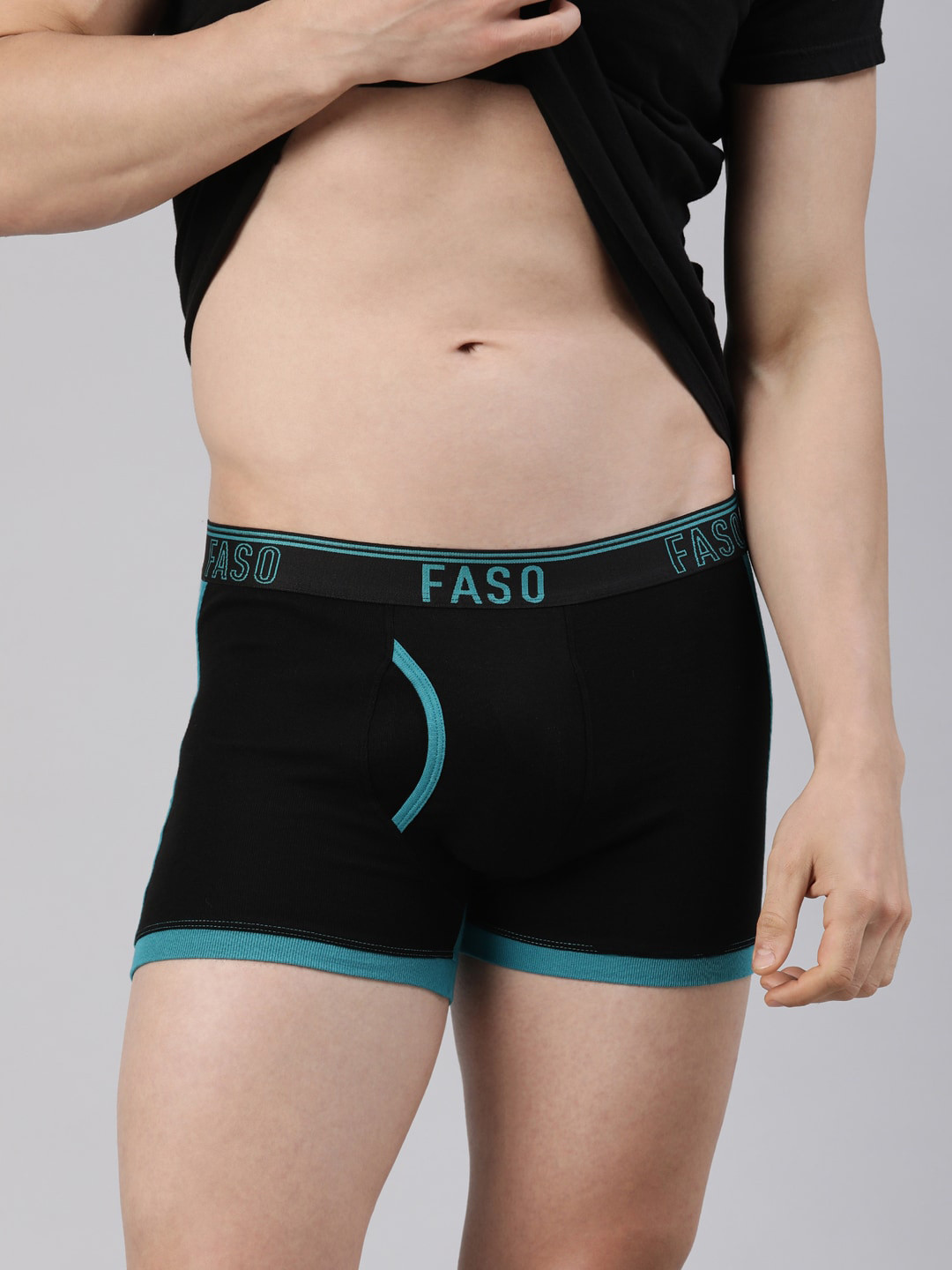 FASO Colourblocked Cotton Ultrasoft Trunk - FA1506-SQ-DKTEALGRN