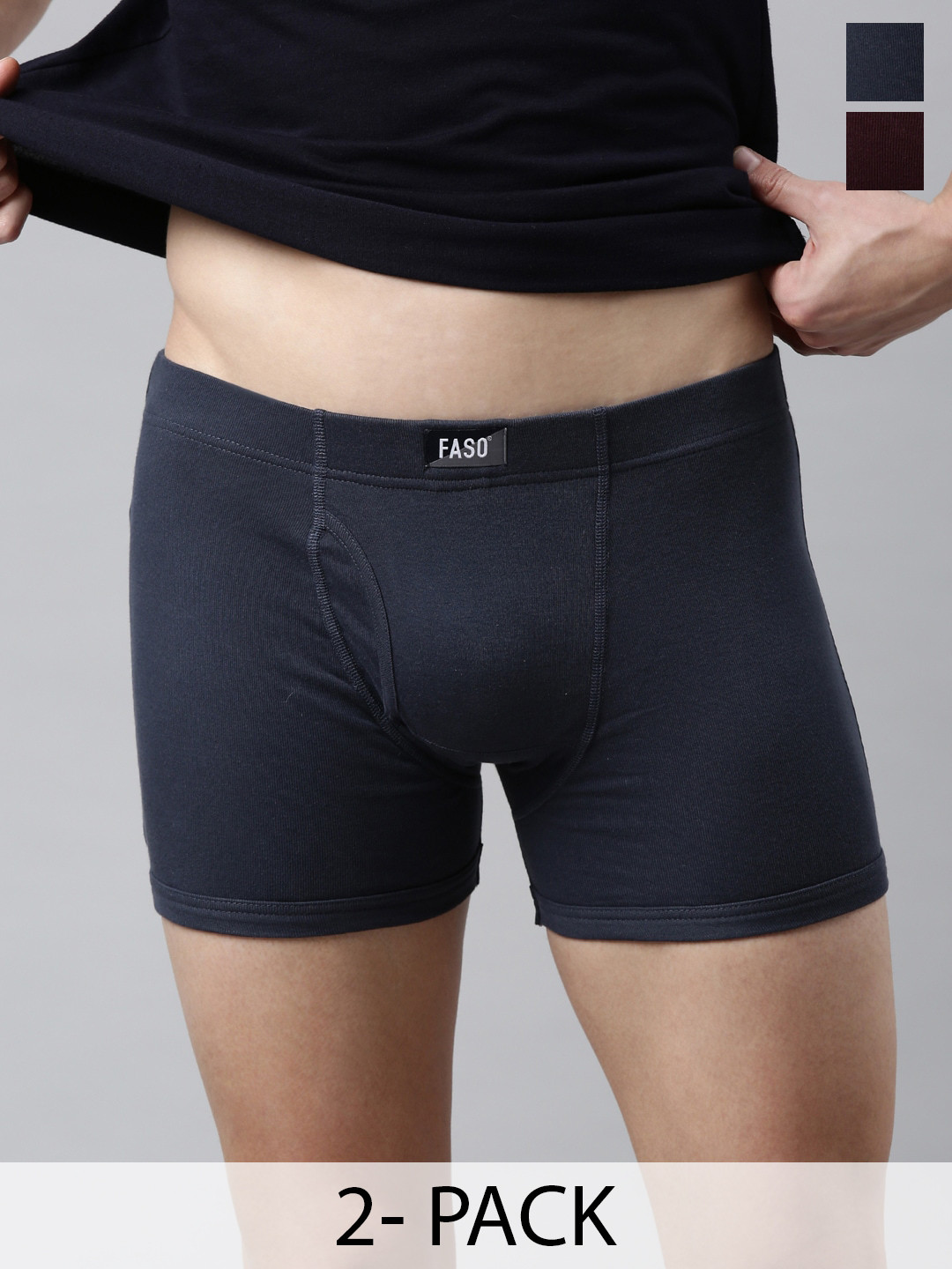 FASO Pack Of 2 Mid-Rise Cotton Trunk K202-SQ-PO2-BLUENIGHTS-PURPLE