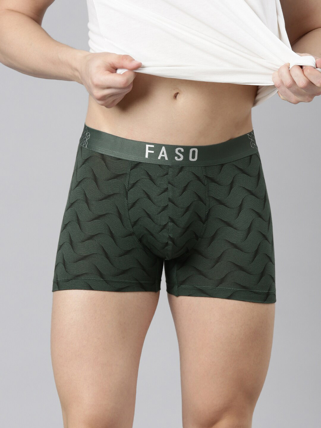 FASO Printed Mid Rise Label Free Organic Cotton Trunk FS3007-SQ-OLIVEGREEN1
