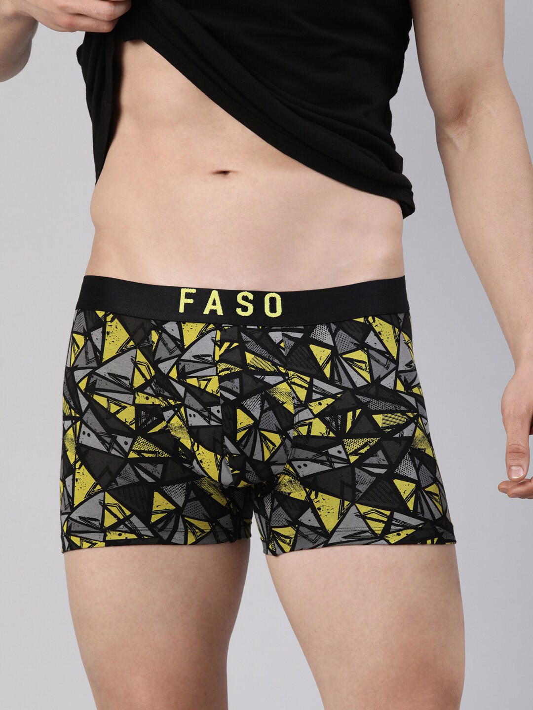 FASO Geometric Printed Organic Cotton Breathability Trunk FS2009-SQ-BLACK