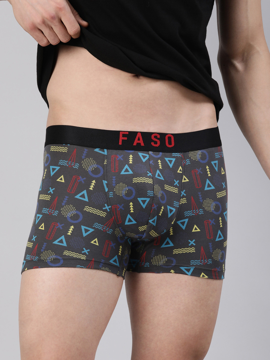 FASO Men Printed Organic Cotton Breathability Trunks FS2009-SQ-DARKGREY