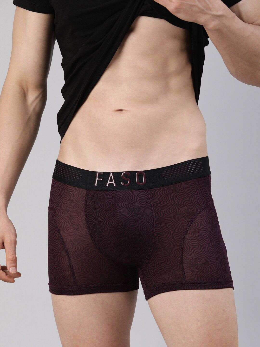 FASO Men Printed Breathability Trunks FT7002-SQ-POTENTPURPLE