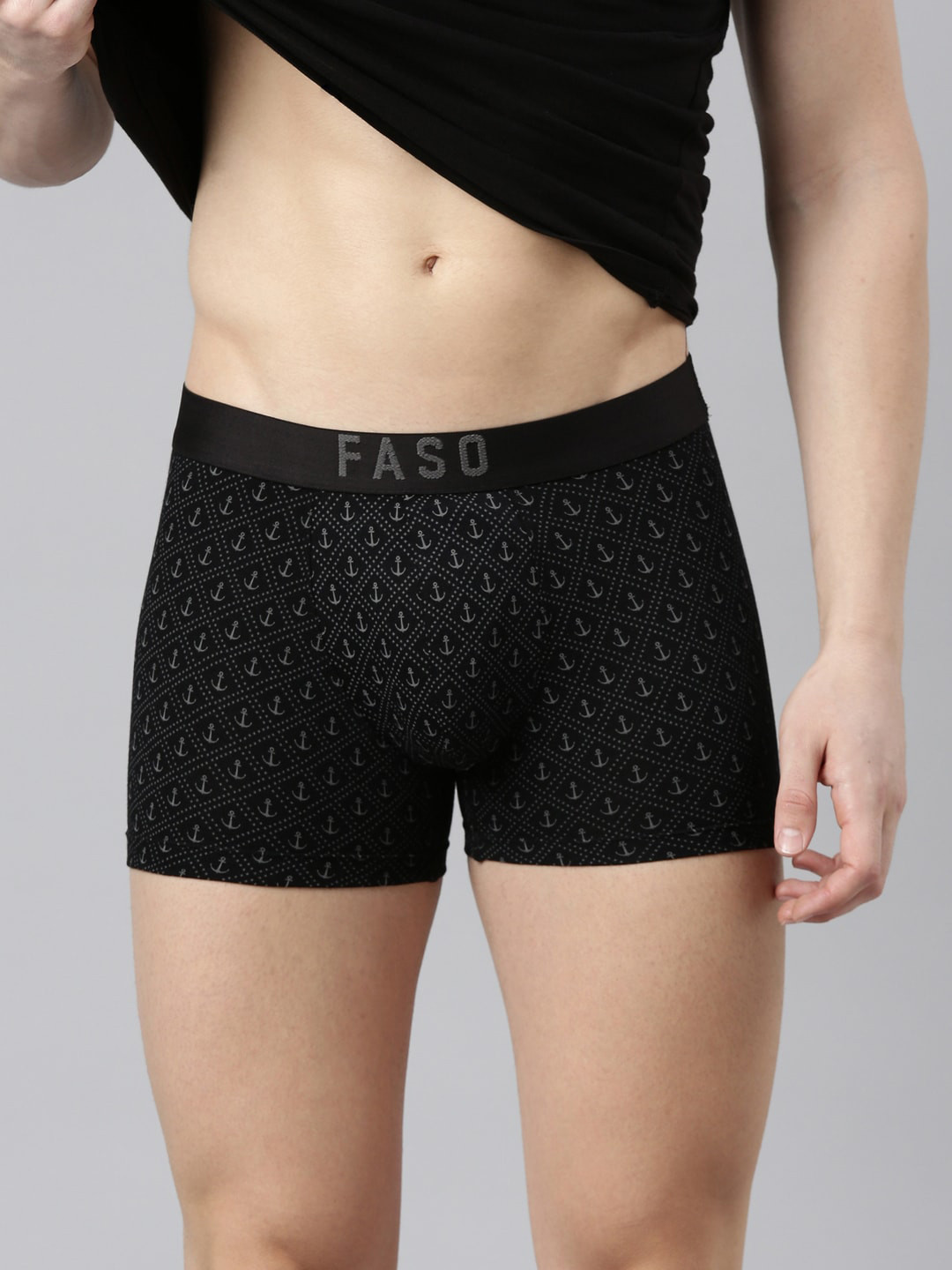FASO Men Printed Organic Cotton Breathability Trunks FS2009-SQ-BLACK1