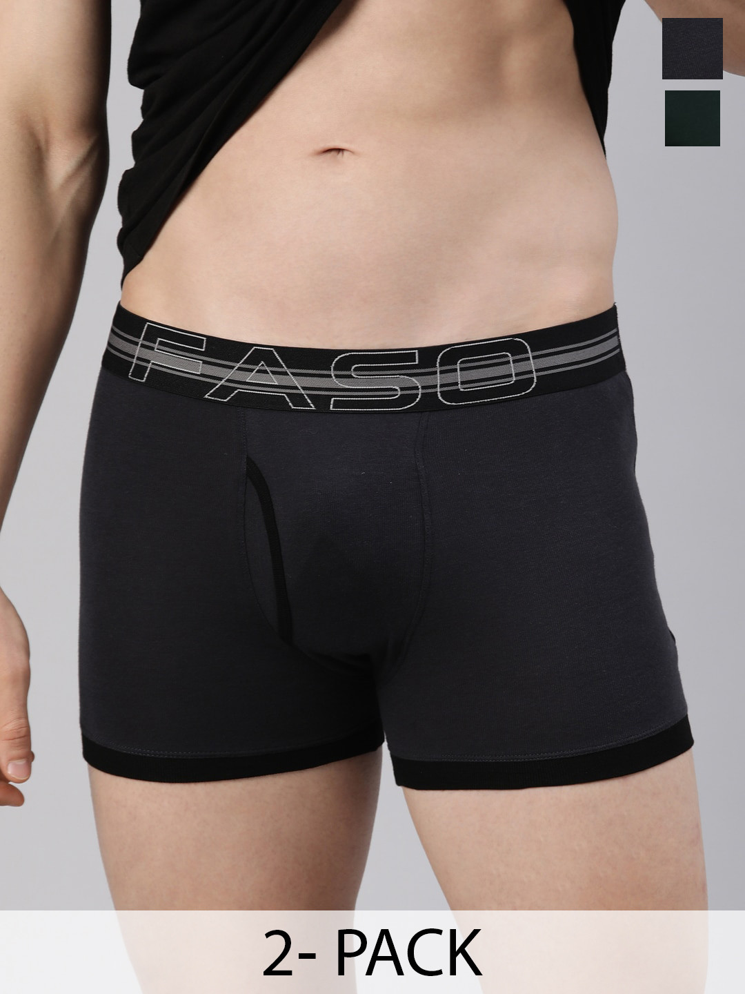 FASO Men Pack Of 2 Cotton Breathability Trunks FA1504-SQ-PINKGRN-BLUGRAP