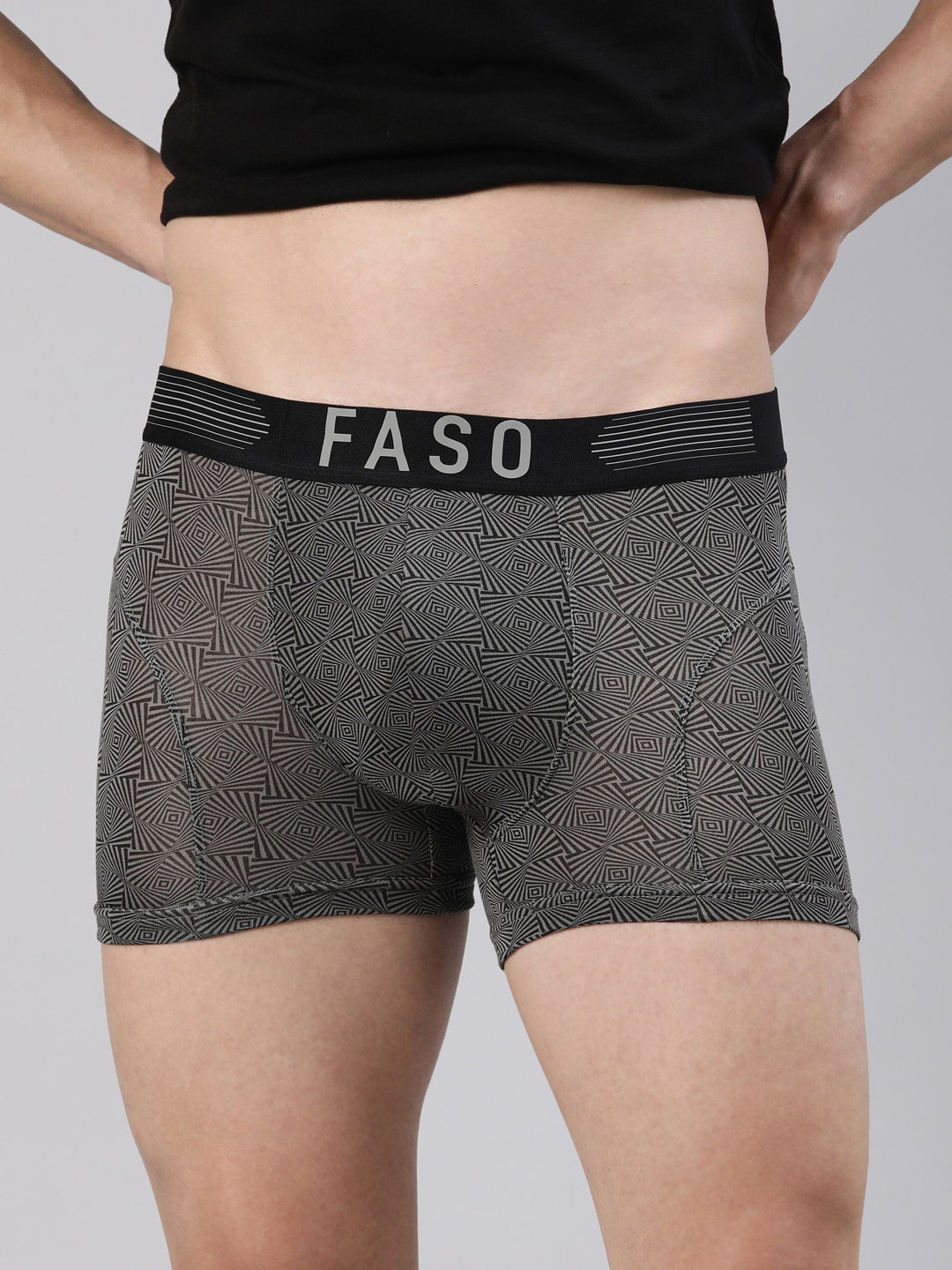 FASO Illusion Printed All Day Comfort Trunks FT7002-SQ-CHARCOALGREY