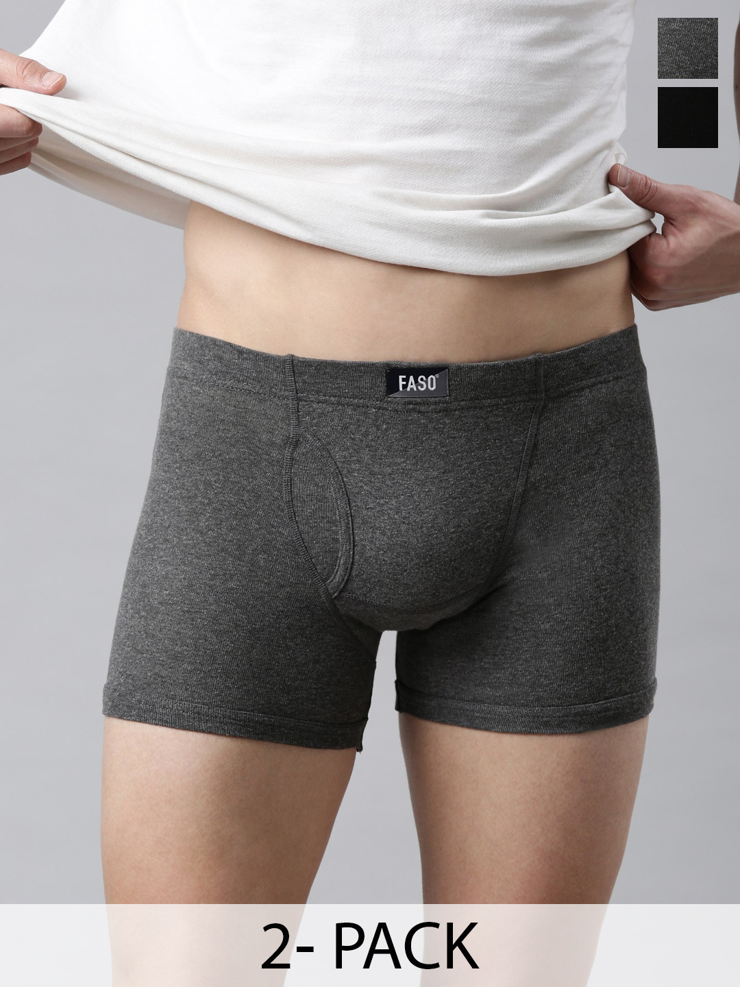 FASO Pack Of 2 Cotton Trunks K202-SQ-PO2-BLACK-CHARCAOLMEL