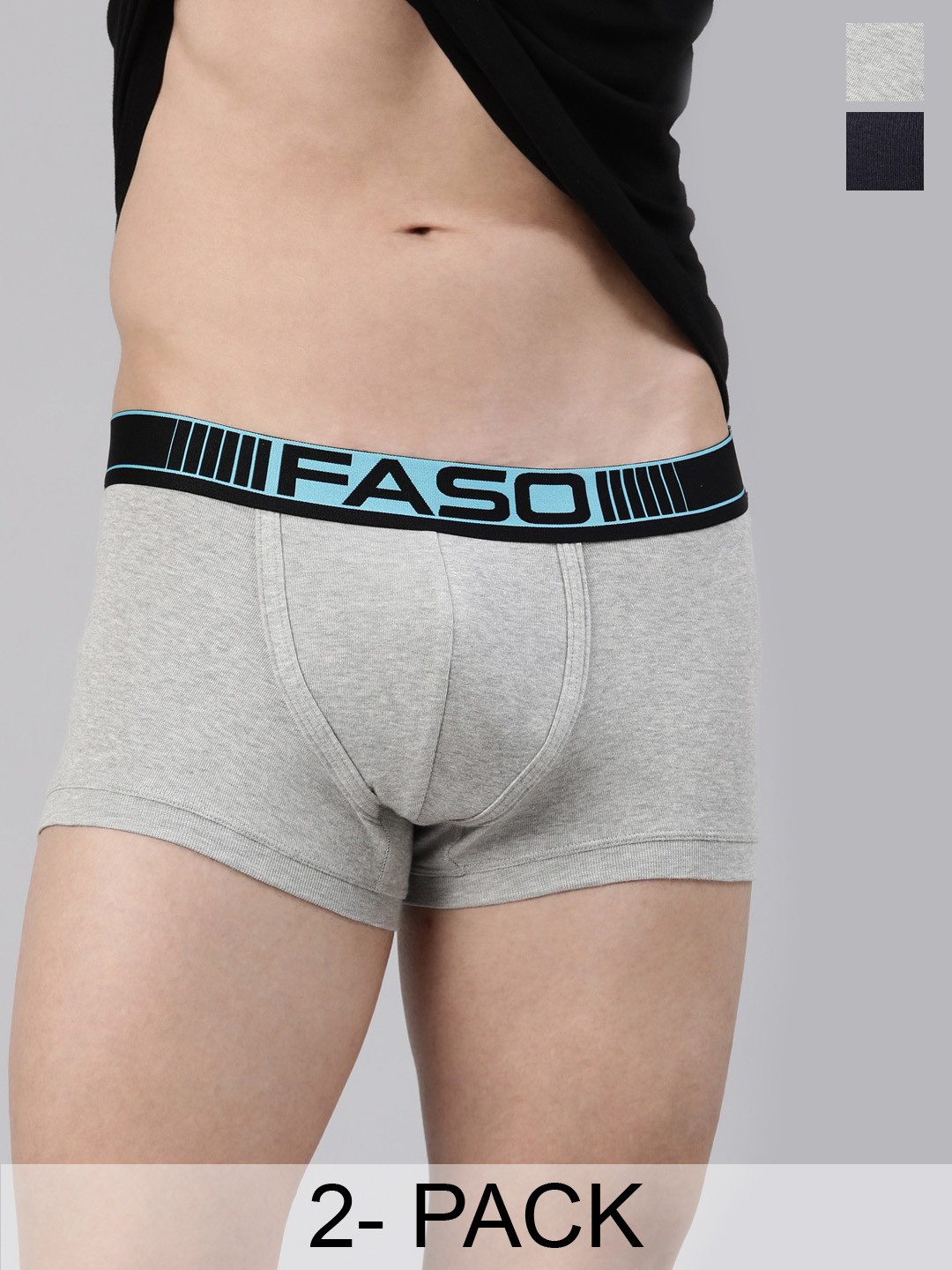 FASO Pack Of 2 Pure Cotton Trunks FA1502-SQ-GREYMEL-INKBLU