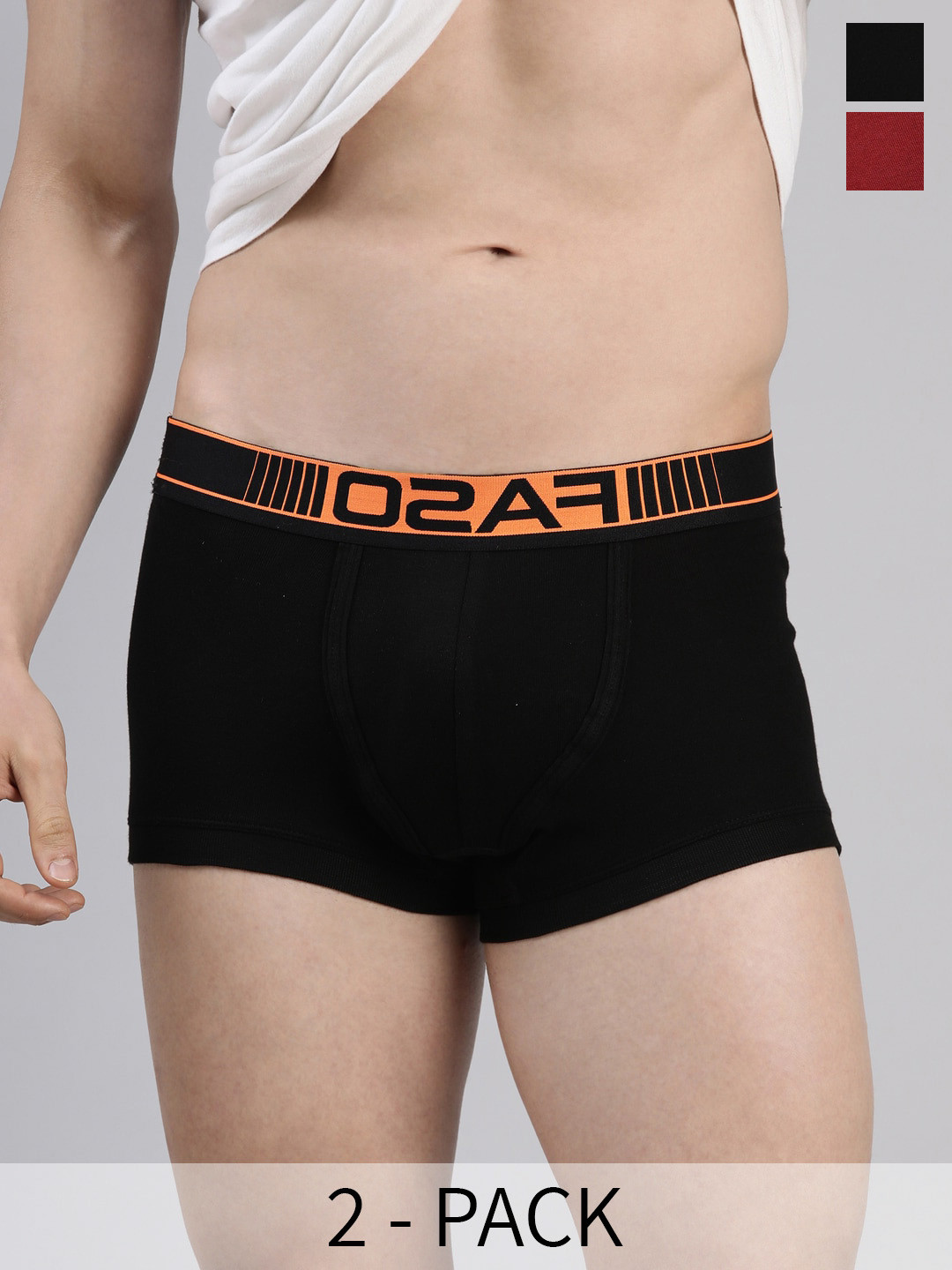 FASO Pack Of 2 Pure Cotton Trunks FA1502-SQ-BLACK-MAROON