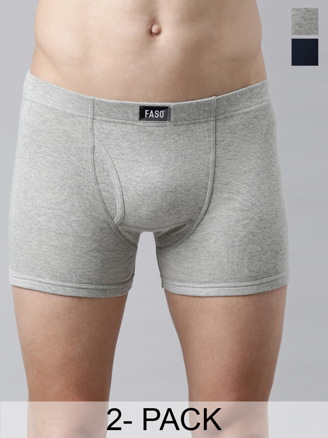 FASO Pack Of 2 Cotton Trunks K202-SQ-PO2-NAVY-GREYMEL