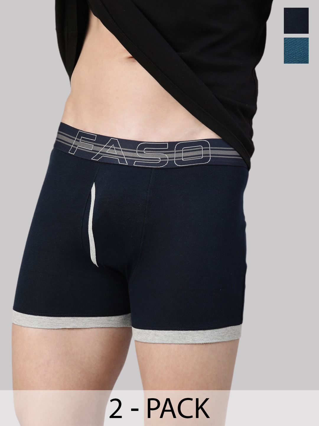 FASO Pack Of 2 Super Combed Pure Cotton Trunks FA1504-SQ-NAVY-MOROCBLU