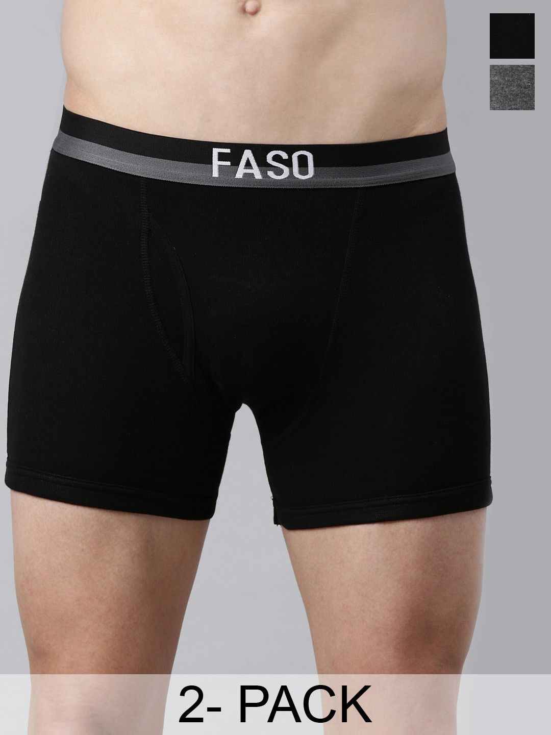 FASO Pack Of 2 Pure Cotton Trunks K204-SQ-PO2-BLACK-CHARCAOLMEL