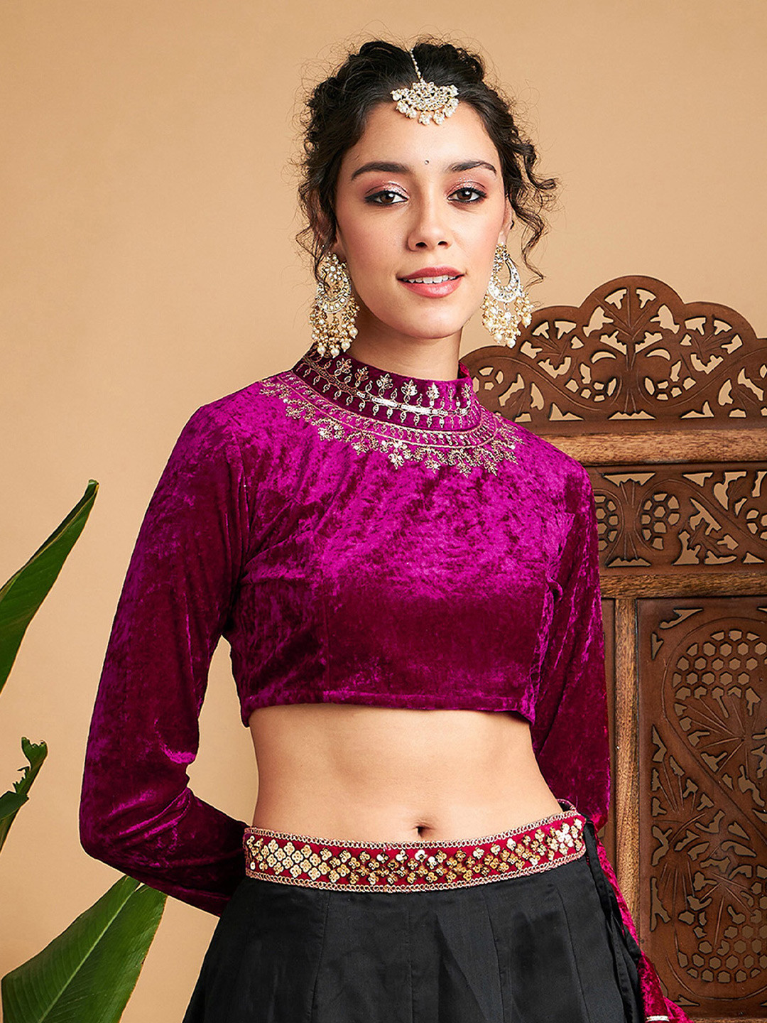 velvet crop top and skirt indian