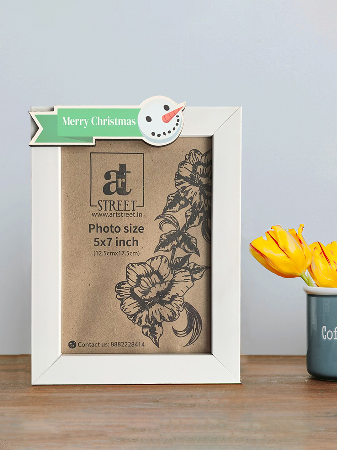 Art Street White Merry Christmas Ribbon Cut-Out Detailed Wooden Photo Frame