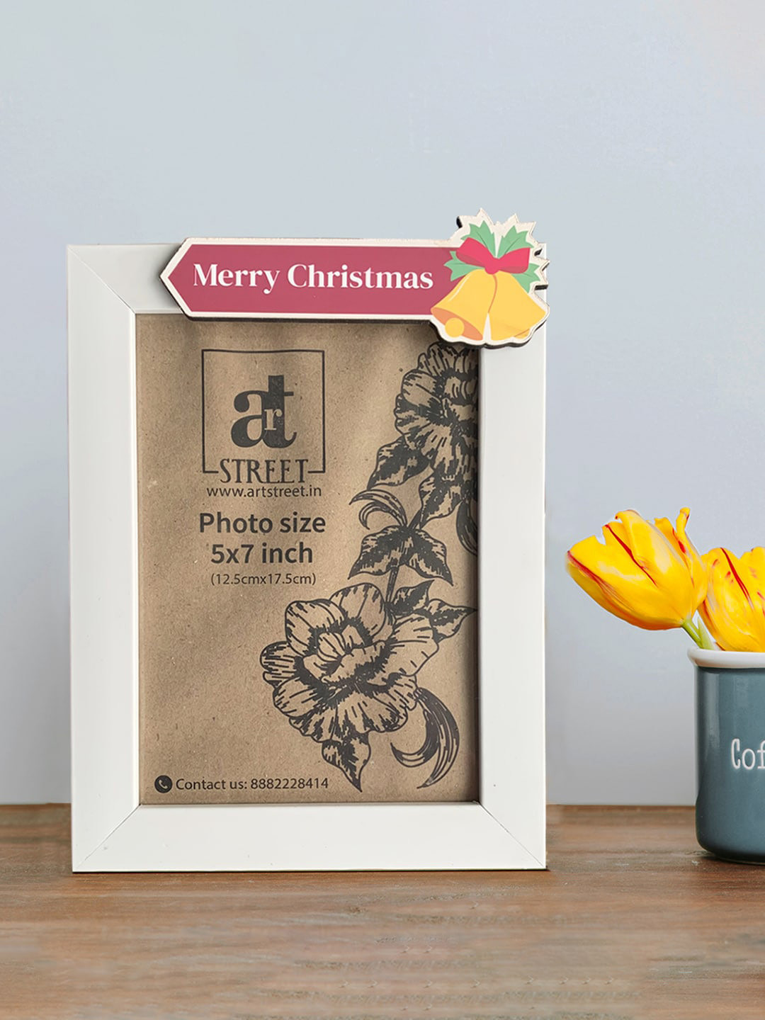 Art Street White Merry Christmas Ribbon Cut-Out Detailed Wooden Photo Frame