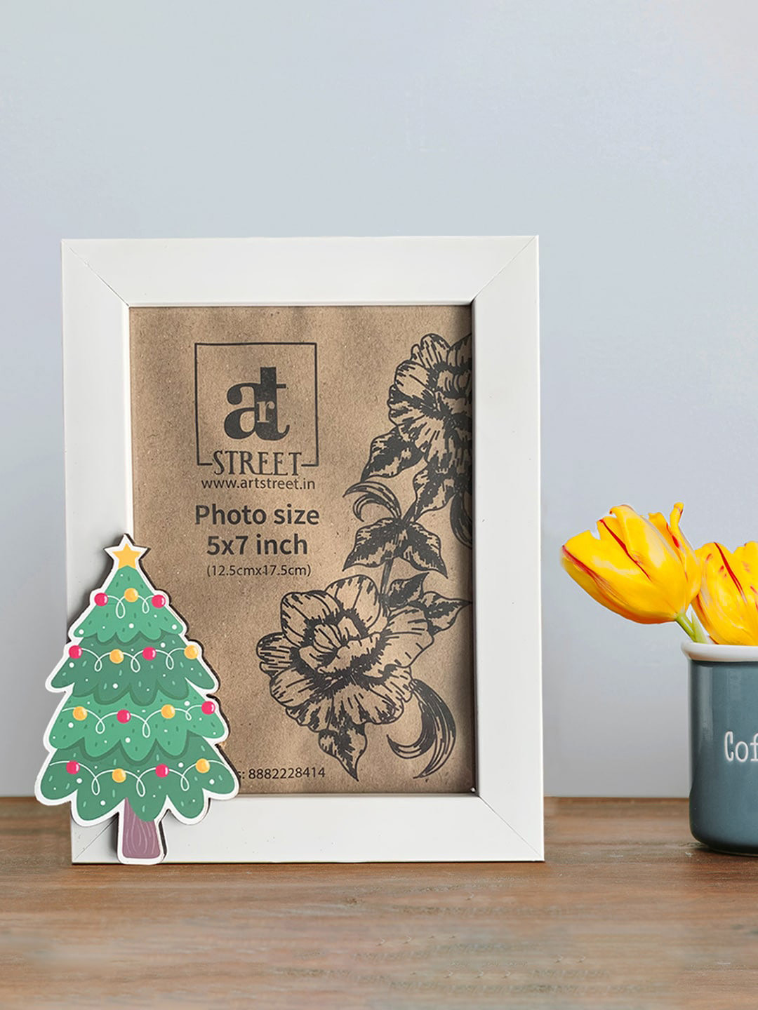 Art Street White Merry Christmas Tree Cut-Out Detailed Wooden Photo Frame