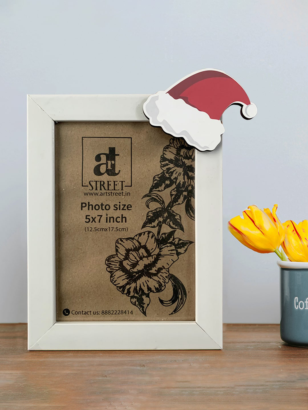 Art Street White & Red Santa Hat Cut-Out Detailed Wooden Photo Frame