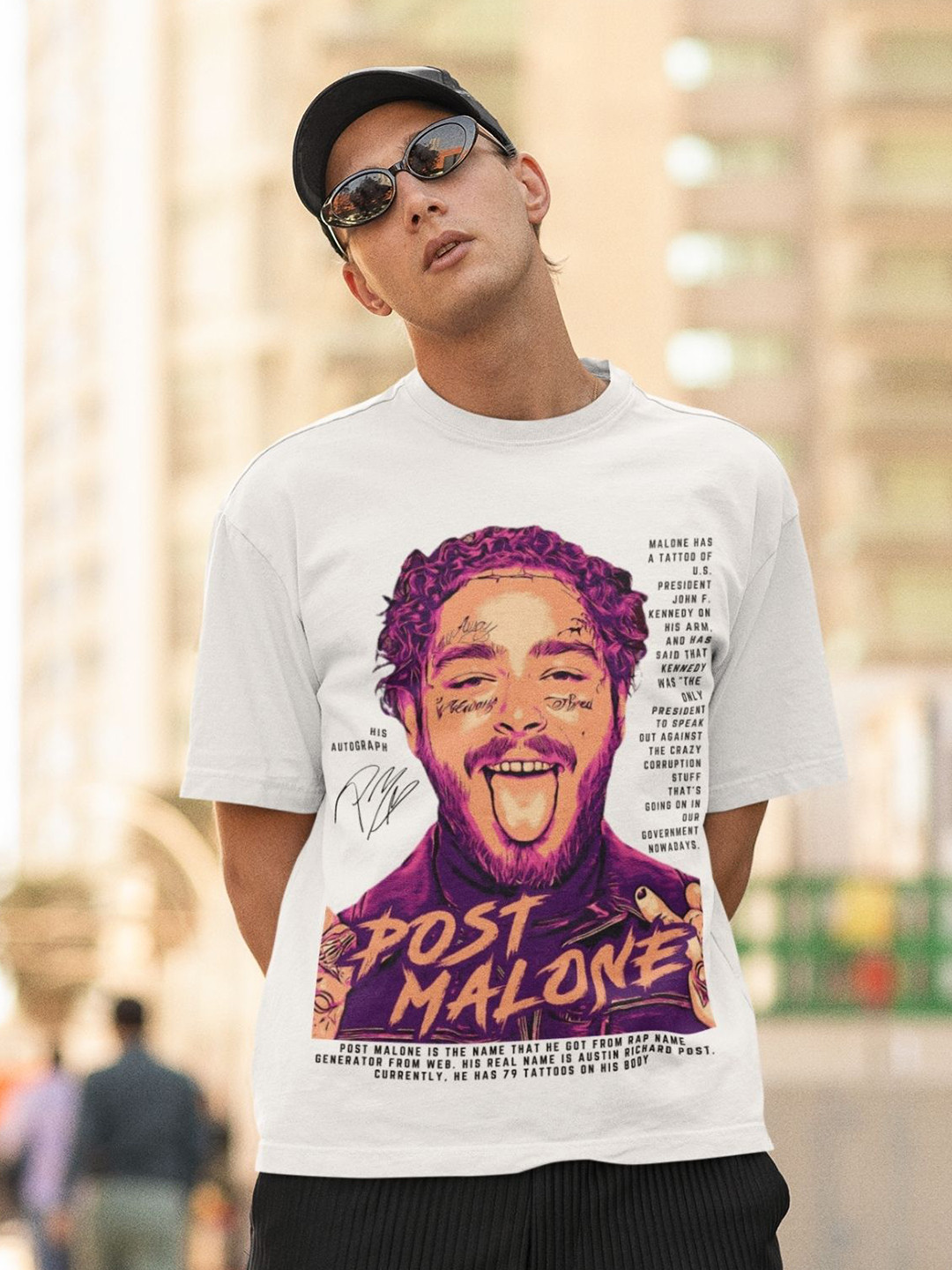 CAPTCHA Post Malone Printed Drop-shoulder Pure Cotton Oversized Tshirt