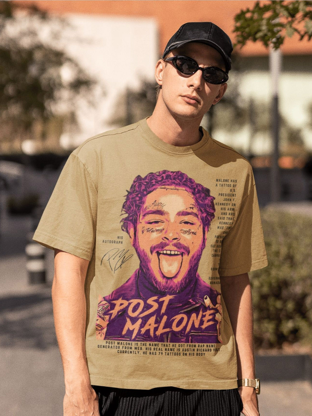 CAPTCHA Post Malone Printed Drop-shoulder Pure Cotton Oversized Tshirt